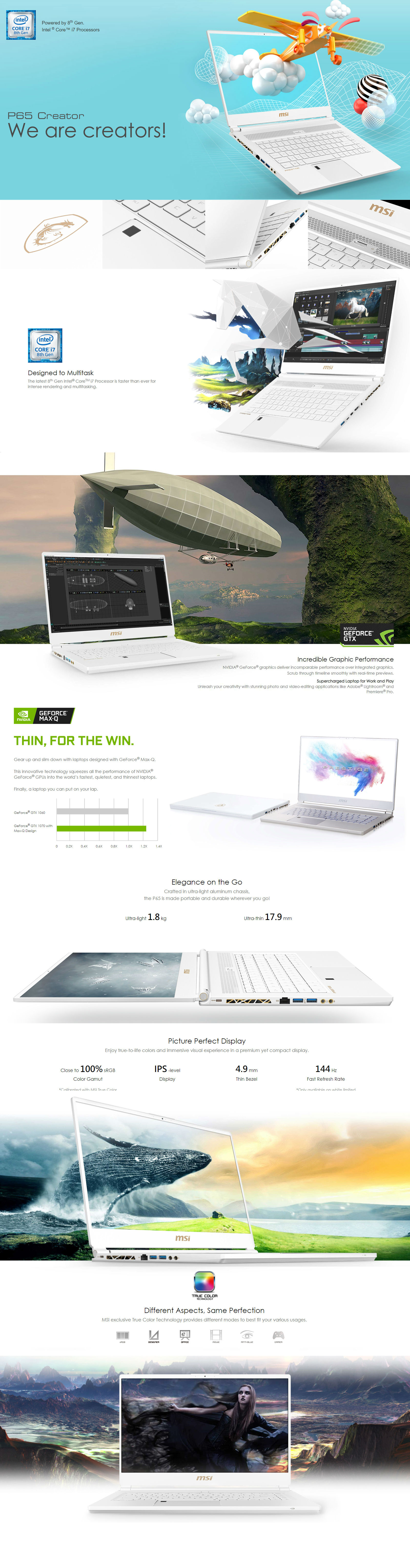 MSI P65 Creator FHD 144Hz i7 8750H GTX 1070 512GB SSD 16GB