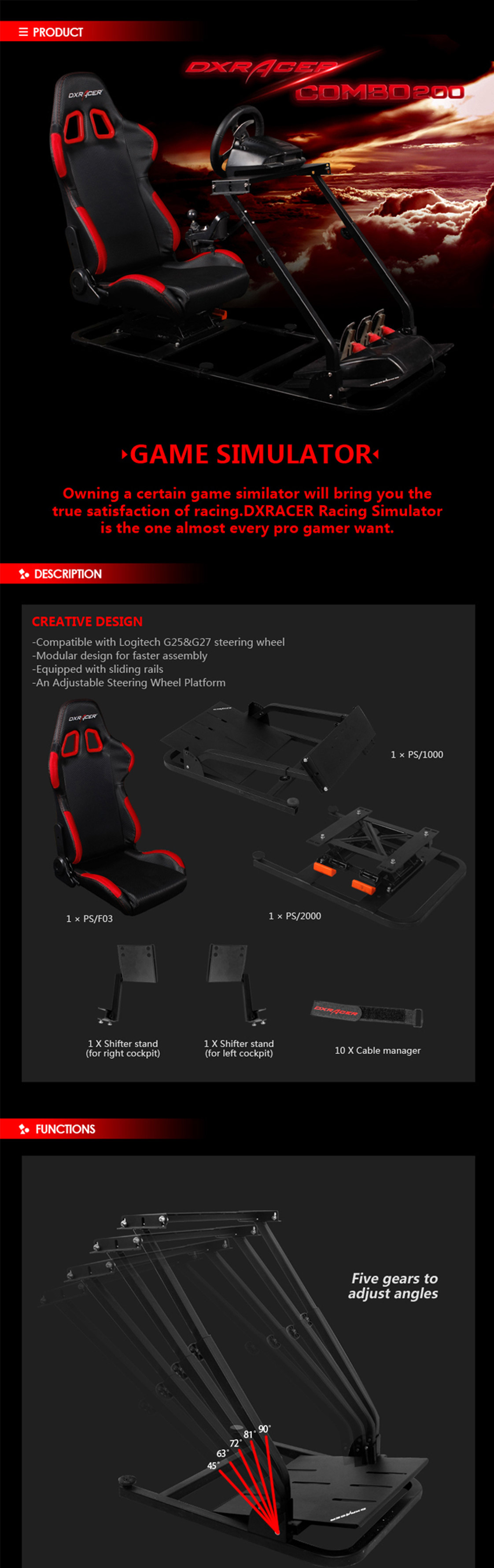 DXRacer Racing Simulator with Seat Combo 3 Parts msy