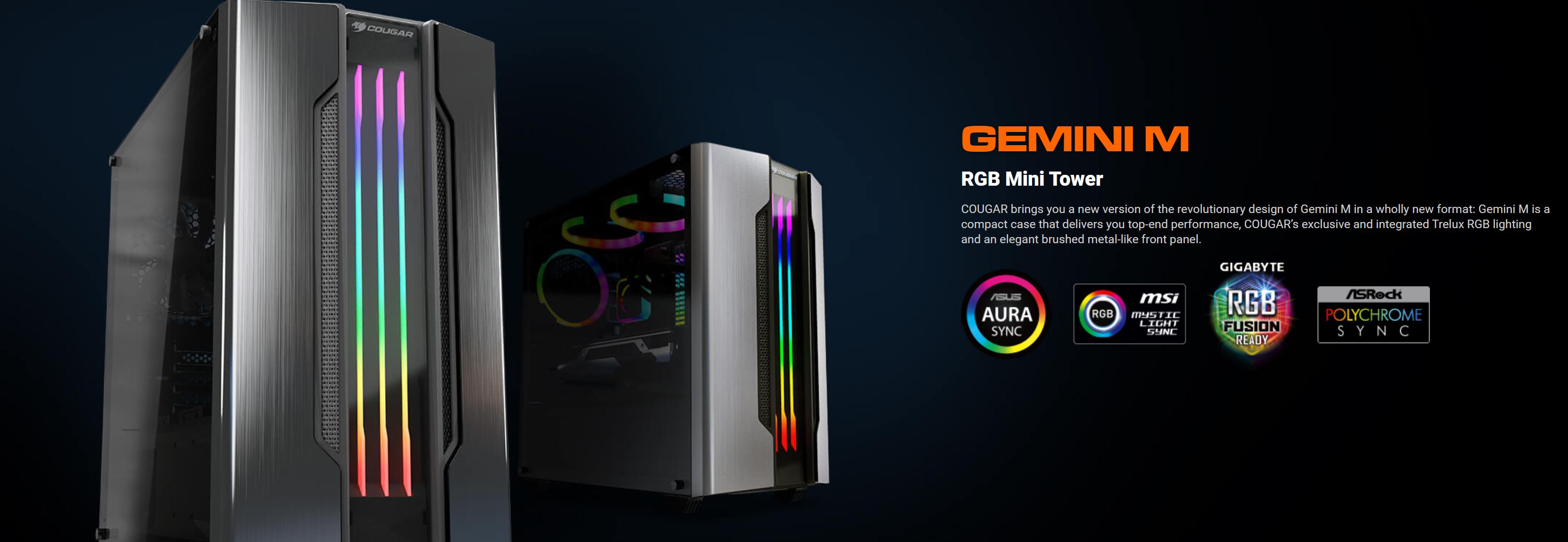 Cougar Gemini-M Tempered Glass RGB Mini Tower mATX Case - Silver (Gemini-M Silver)