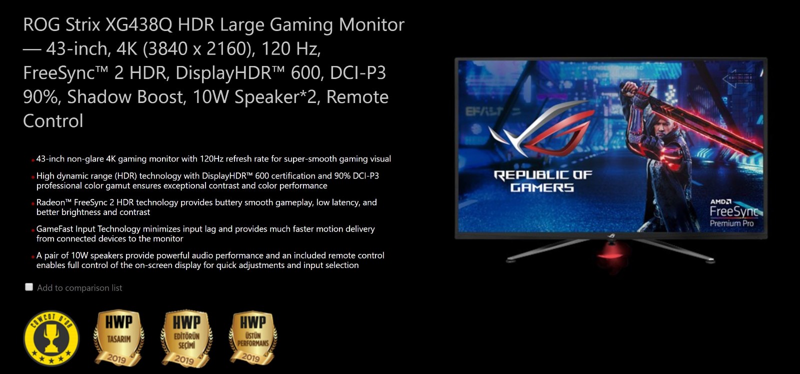 Asus ROG 43in UHD VA 120Hz FreeSync Gaming Monitor (XG438Q)