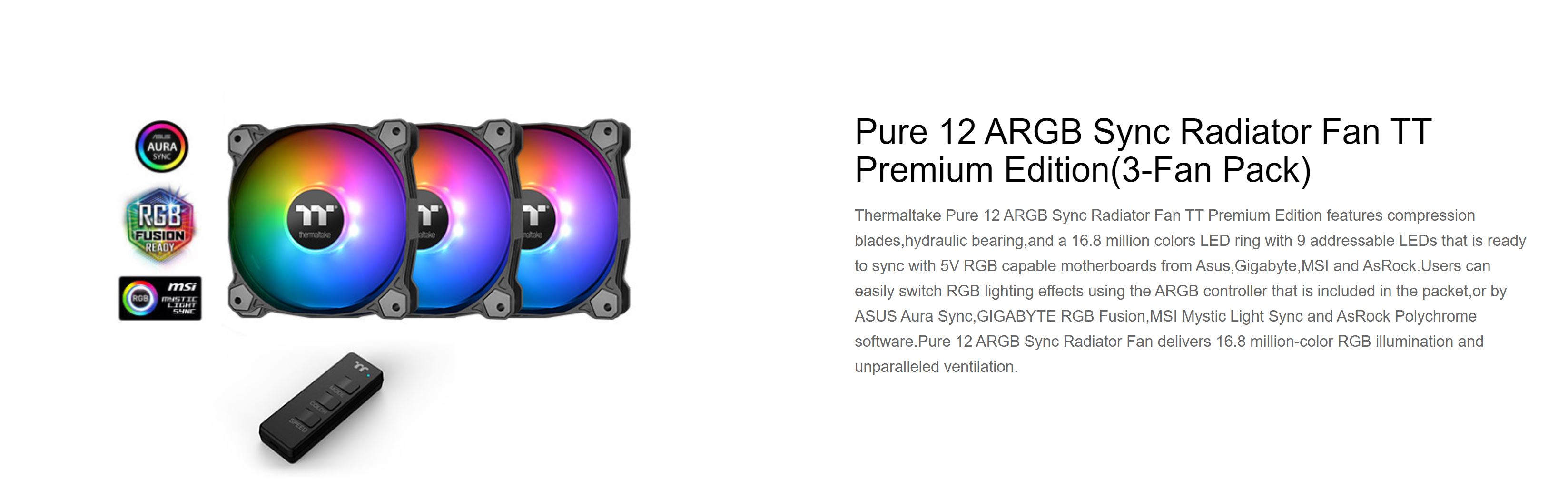 Thermaltake Pure 12 120mm ARGB Sync Radiator Fan TT Premium Edition - 3 Pack (CL-F079-PL12SW-A)