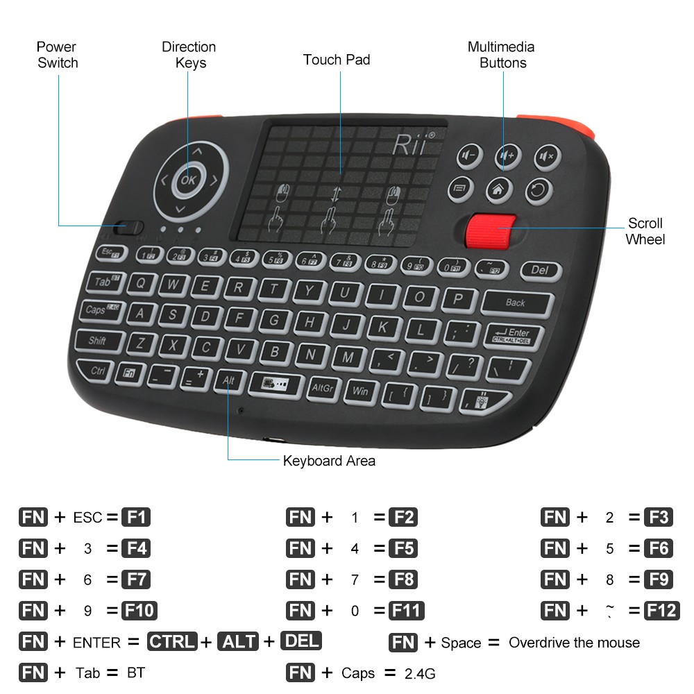 Rii i4 Mini Wireless Keyboard with 2.4G Touchpad (I4)