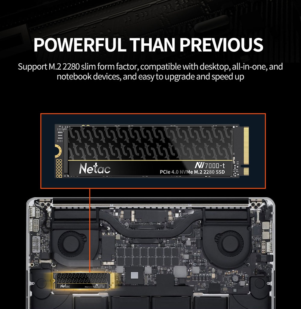 Netac NV7000-t PCIe 4 x4 M.2 2280 NVMe 3D NAND SSD 4TB, R/W up to 7300/6700MB/s, with heat spreader