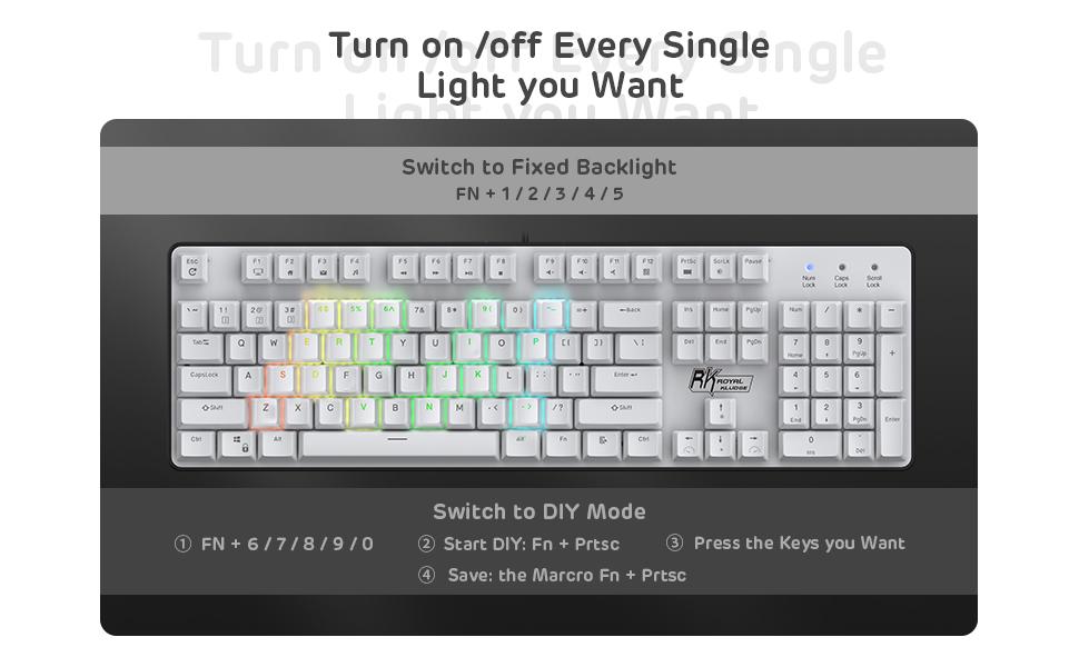 RK ROYAL KLUDGE RK920 Full Size 104 Keys Wired Mechanical Rainbow Backlit Gaming Keyboard, Tactile Brown Switch