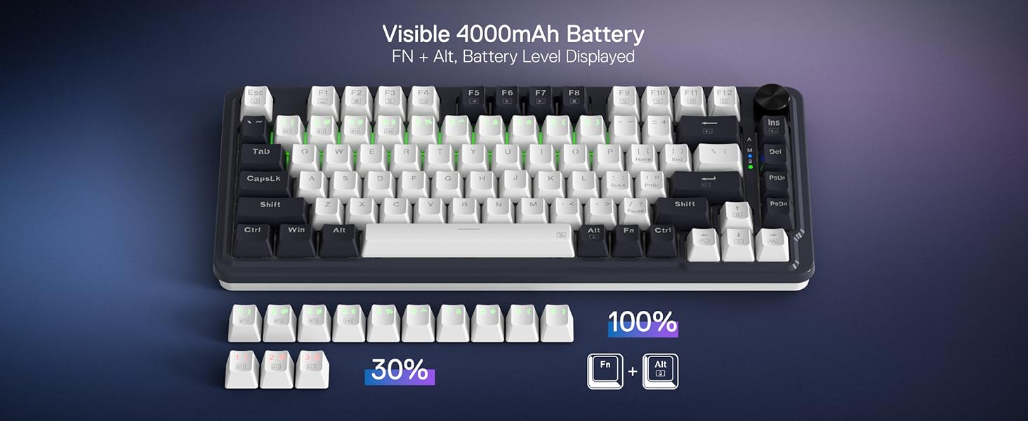 Redragon K673 GB 75% Wireless Gasket RGB Gaming 3-Modes 81 Keys PBT Compact Mechanical Hot-Swap Socket 5-Layer Noise Dampening Keyboard