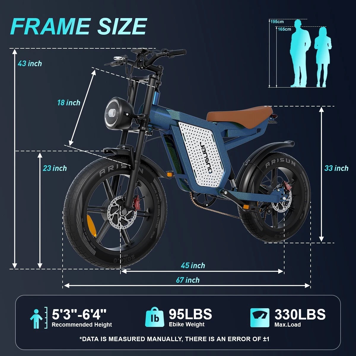 JANSNO X60 Electric Bicycle 48V 23Ah Dual Motor 1500W Max Speed 48km/h 20' FatTire MTB High-Carbon Steel Electric Bike