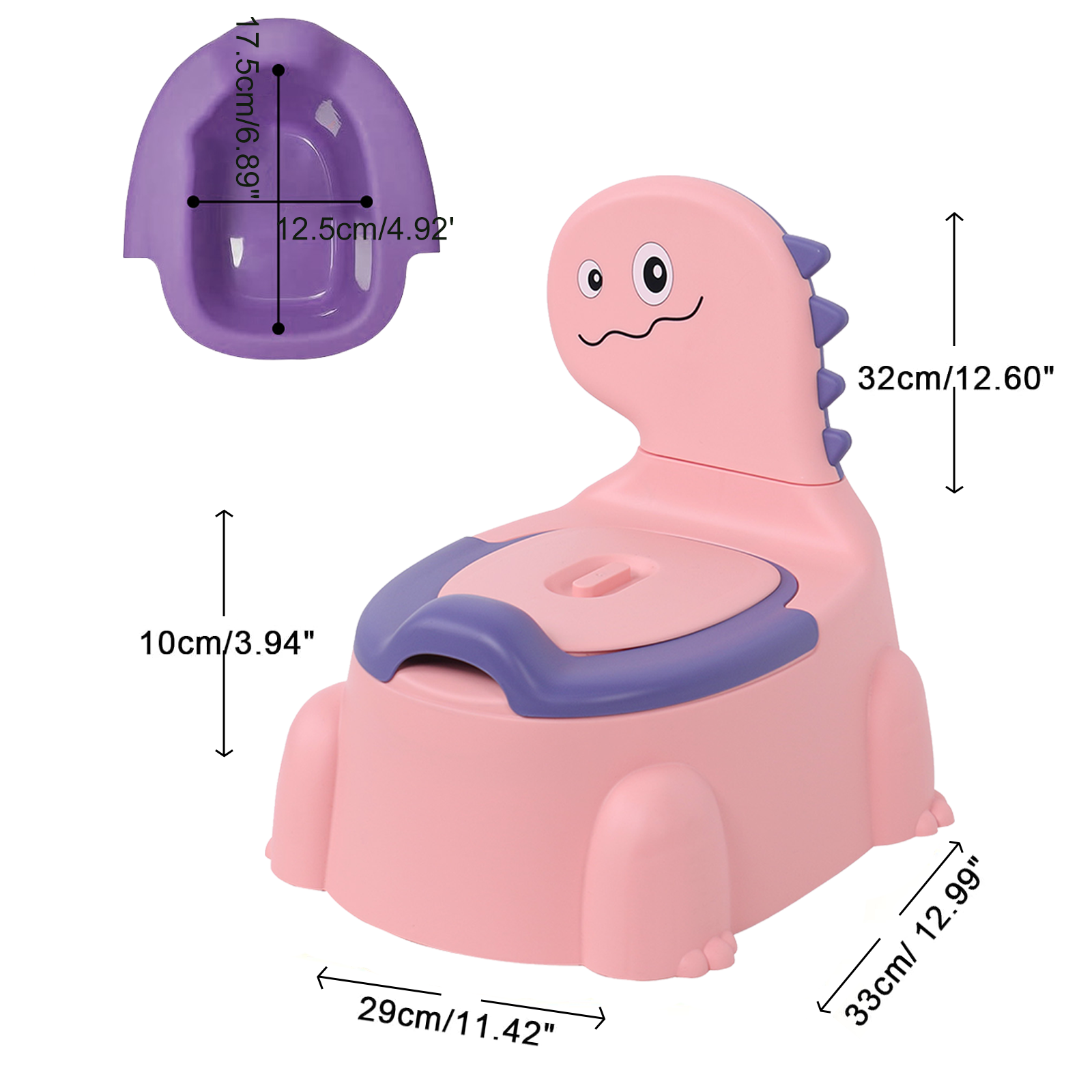 (Pink)Dinosaur Potty Chair for Toddlers 1-6 Years - Anti-Slip Portable Toilet Seat with Removable Lid & Splash Guard, Lightweight Training Potty