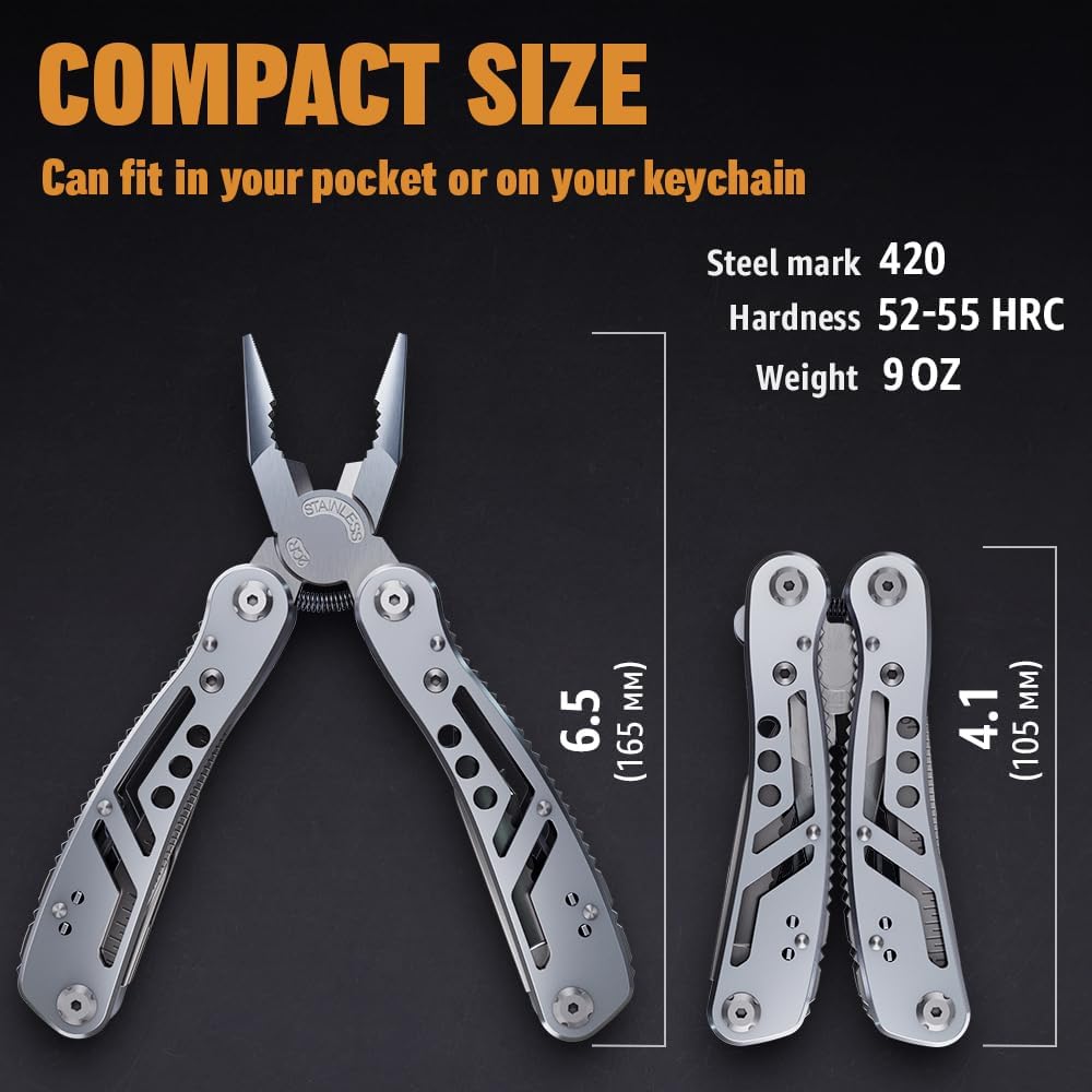 24-in-1 Multitool with Knife, Pliers & 11 Bits Sharp Stainless Steel - Multi Tool for Men - Ideal Gear with Tools for Camping Hiking, Survival, EDC - 