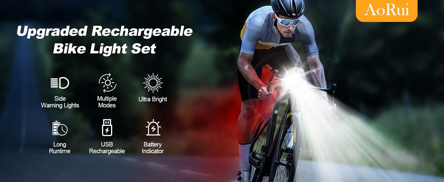 2026 New 1000 Lumen Super Bright Bike Lights with Side Light, 4+6 Modes Rechargeable Bicycle Lights Front & Rear, IP65 Waterproof Bike Headlight for D