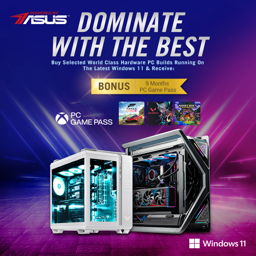 Buy selected Asus PC Builds to get a BONUS: PC Game Pass for 9 months