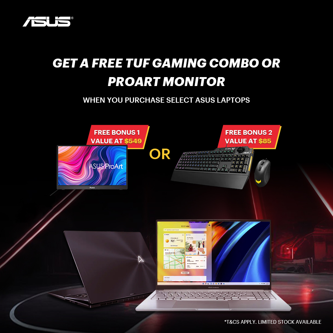 Get a FREE TUF Gaming Keyboard and Mouse Combo with Select Asus Laptops