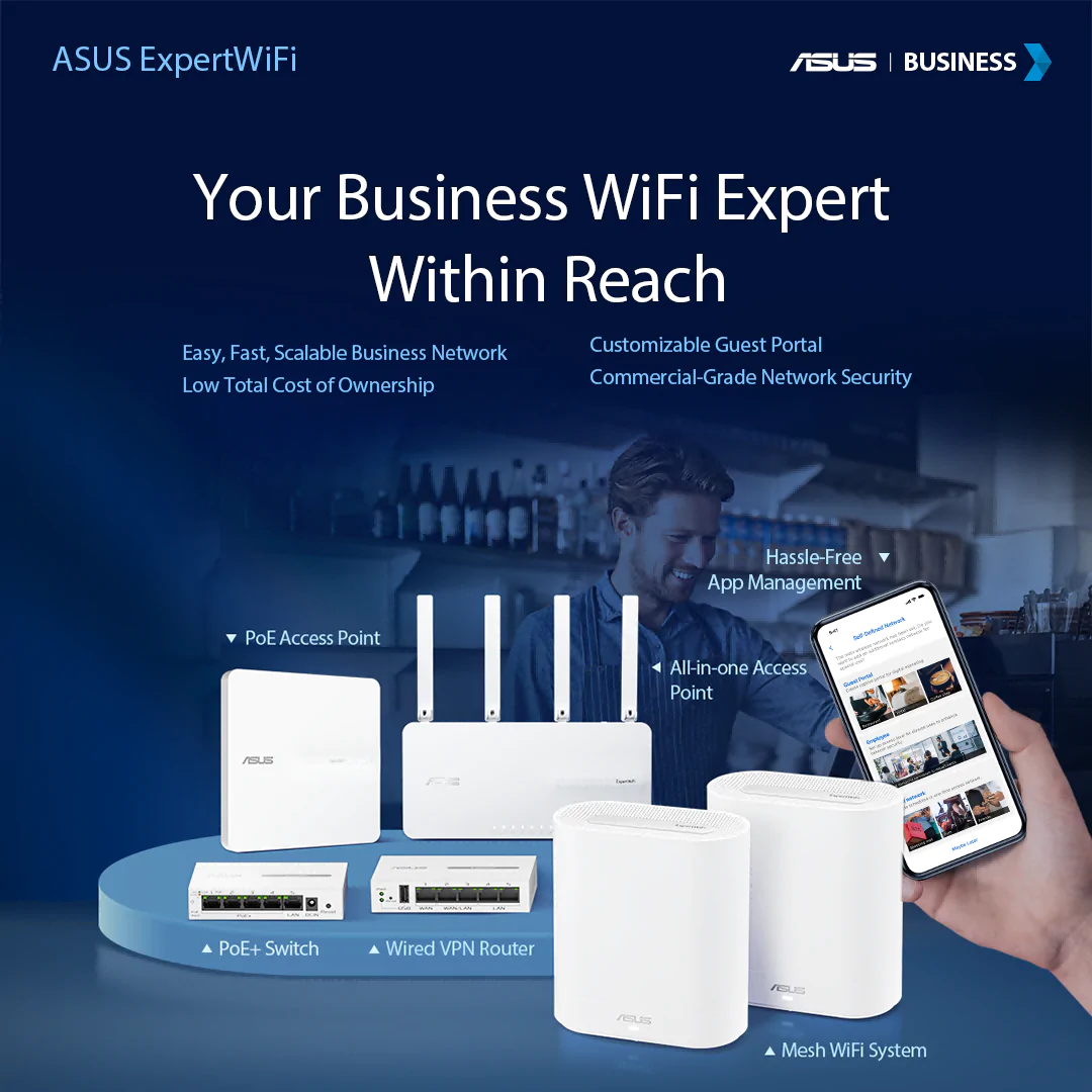 Asus ExpertWifi Router - Fast and Secure Network Tailored for Mid-Sized Businesses