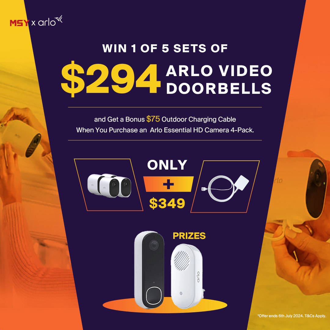 Giveaway | Win 1 of 5 Sets of $294 Arlo Video Doorbells and Get a Bonus $75 Outdoor Charging Cable When You Purchase an Arlo Essential Camera 4-Pack!