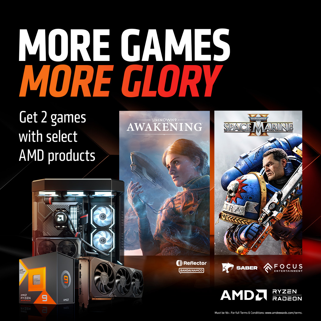 Get 2 games when you buy select AMD Ryzen™ processors, AMD Radeon™ RX Series graphics cards or AMD configured systems.*