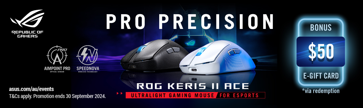 Purchase an eligible ROG Keris II Ace gaming mouse and register to receive an E-Gift Card of $50