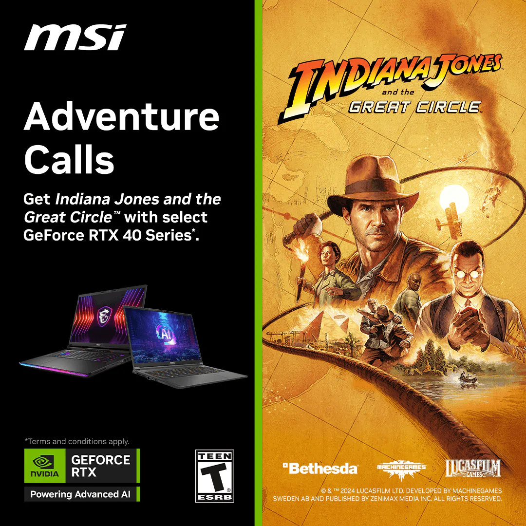 Get Indiana Jones and the Great Circle™ with select GeForce RTX 40 Series.*