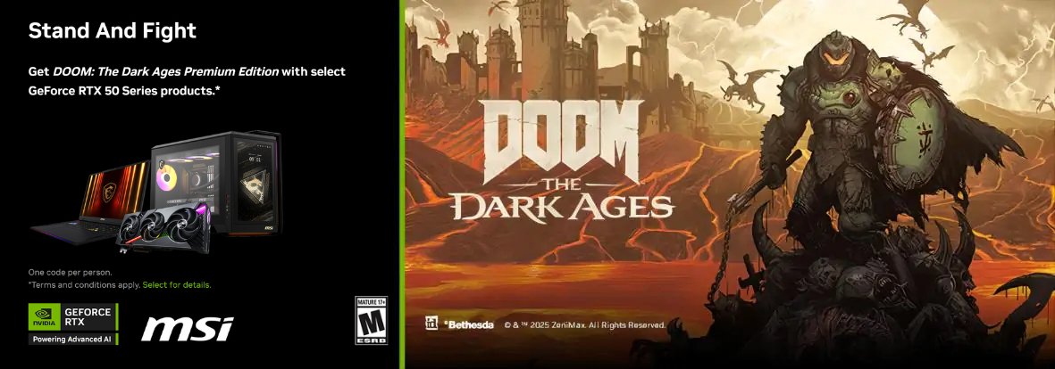 Get DOOM: The Dark Ages Premium Edition with Select MSI GeForce RTX 50 Series