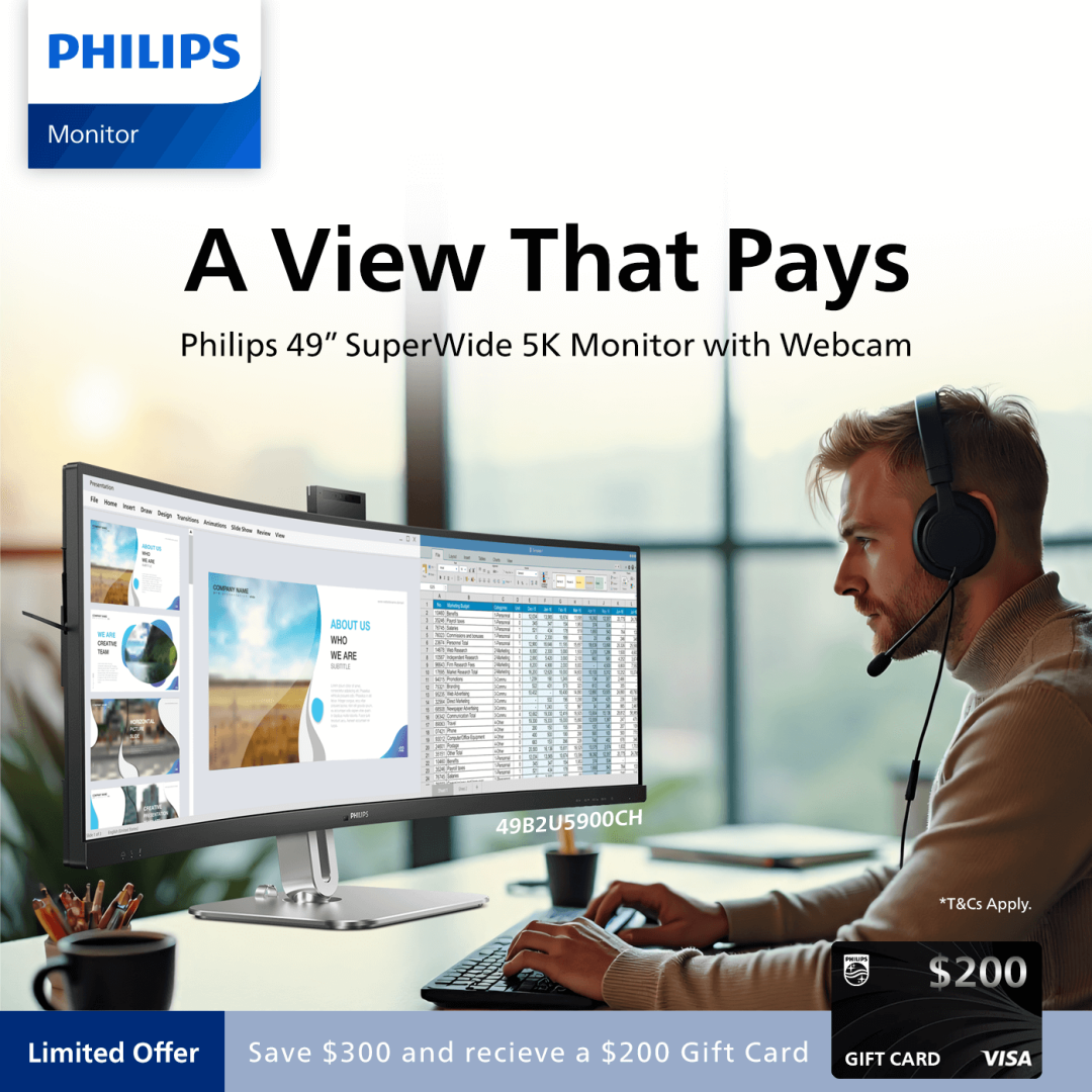 Save $300 and Recieve a $200 Gift Card with Philips 49" SuperWide 5K Monitor with Webcam