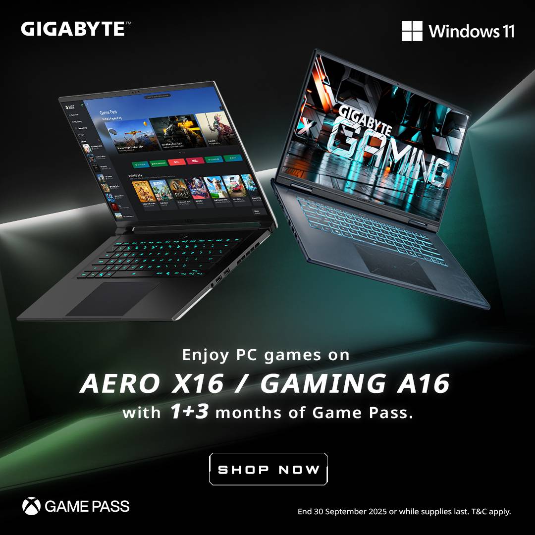 Enjoy PC Games on Gigabyte AERO X16 / GAMING A16 with 1+3 months of Game Pass!