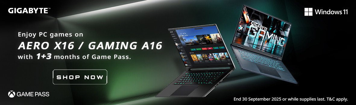 Enjoy PC Games on Gigabyte AERO X16 / GAMING A16 with 1+3 months of Game Pass!