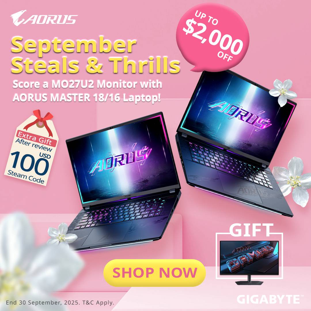 September Steals & Thrills: Score a MO27U2 Monitor with AORUS MASTER 18/16 Laptop!