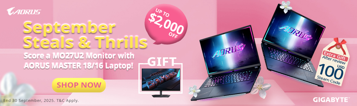 September Steals & Thrills: Score a MO27U2 Monitor with AORUS MASTER 18/16 Laptop!
