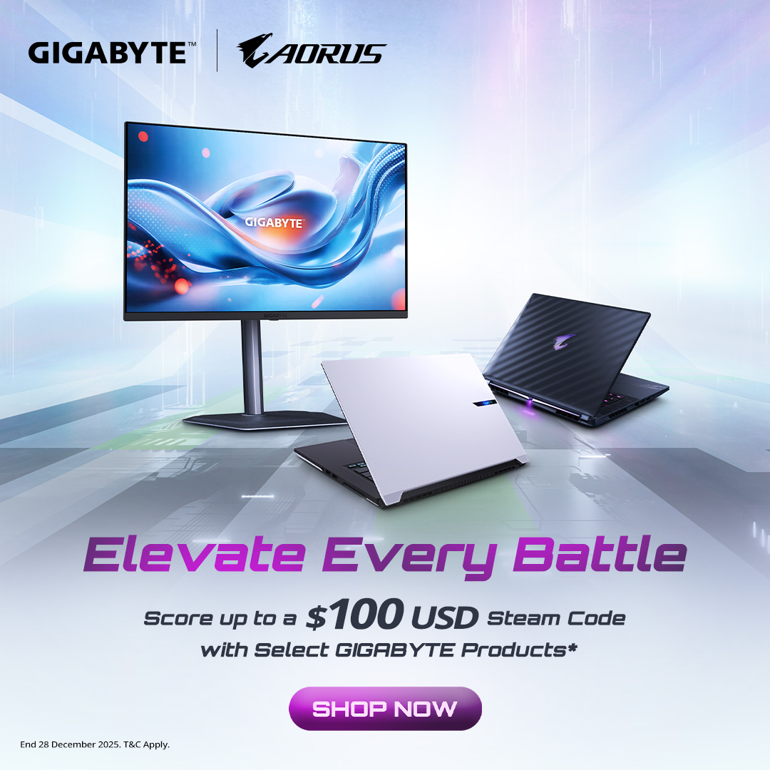 Score up to USD $100 Steam Code with Select GIGABYTE Laptops and Monitors | Elevate Every Battle with Gigabyte