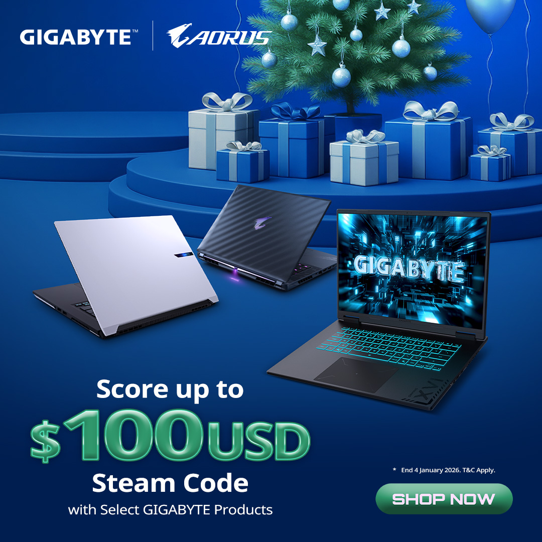 Christmas Promo: Score up to USD $100 Steam Code with select GIGABYTE Products!