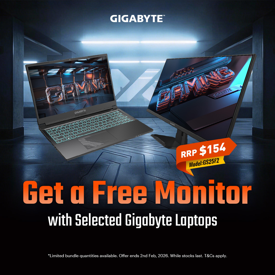 Get a Free GS25F2 Monitor (RRP $154) when You Buy Selected Gigabyte Laptops