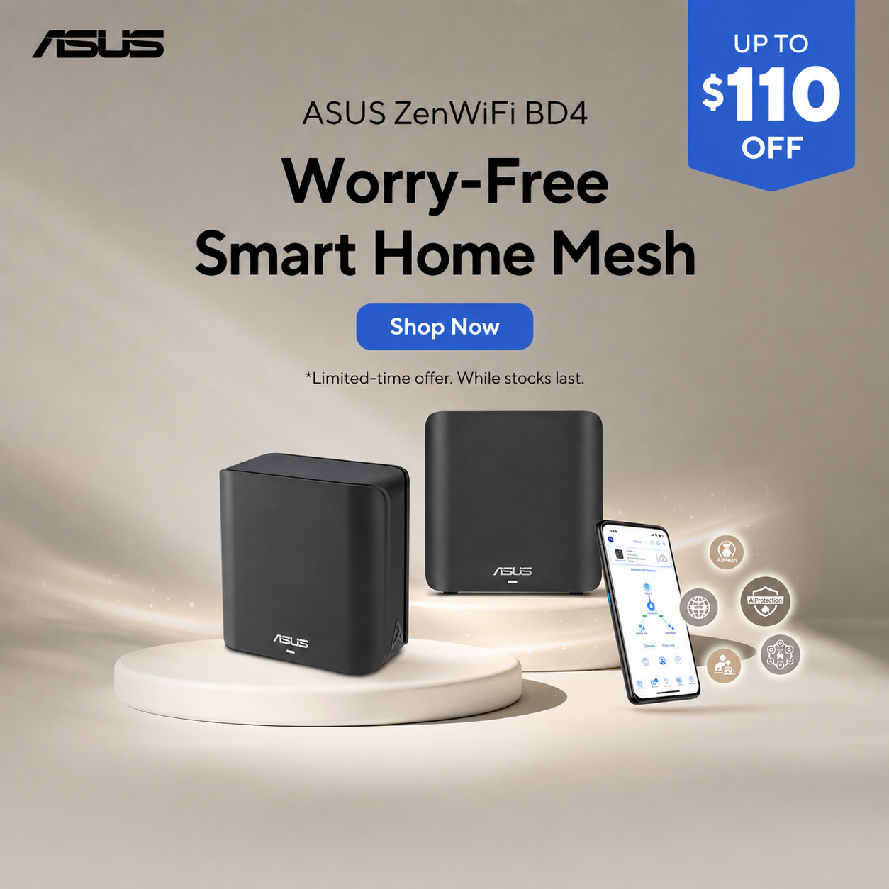 Up to $110 Off ASUS ZenWiFi BD4 Worry-Free Smart Home Mesh