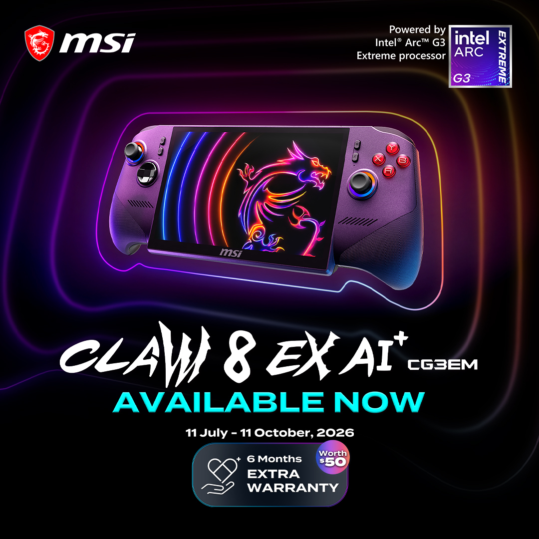 Receive 6 Months Extra Warranty (Worth $50) with MSI Claw 8 EX AI+ CG3E