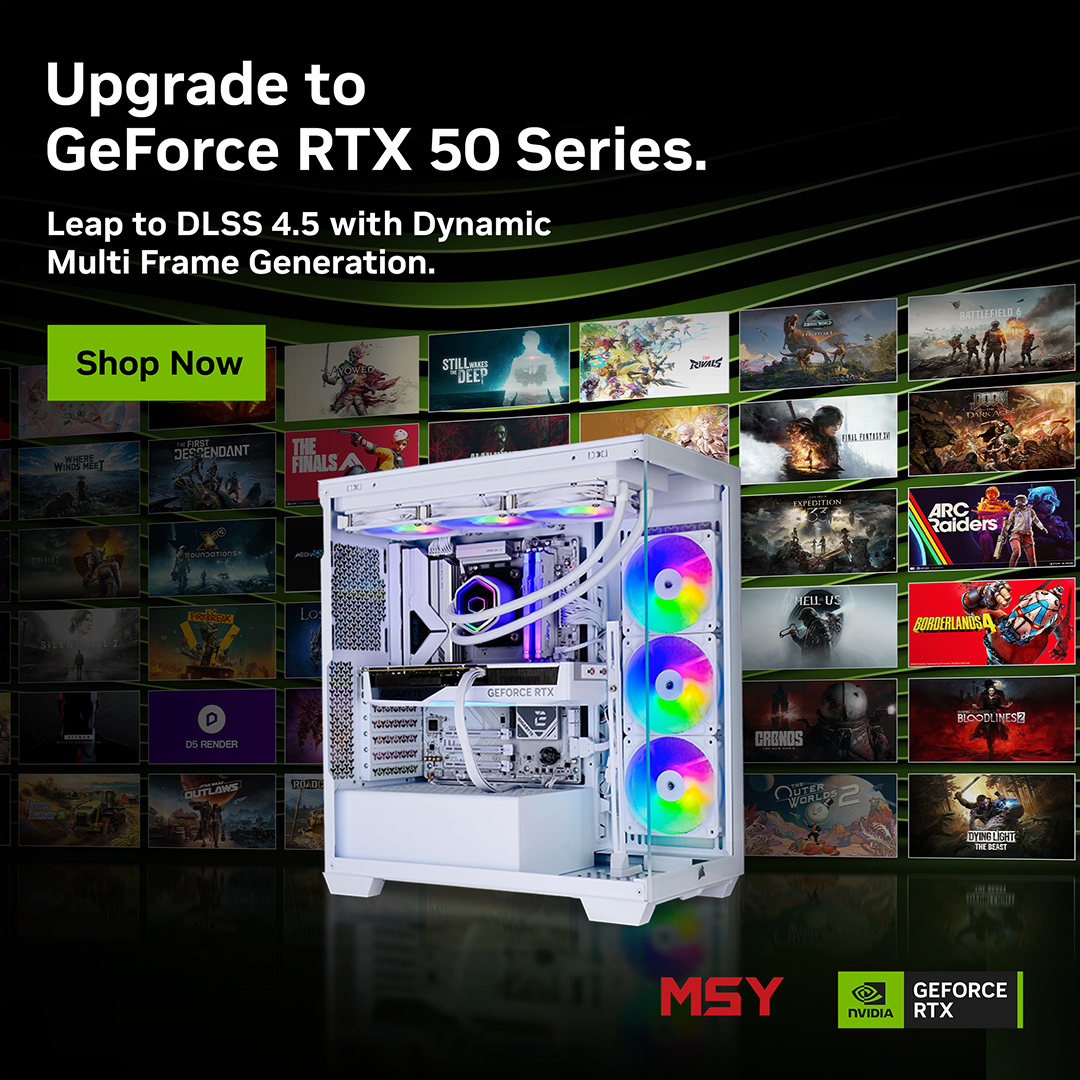 Upgrade to GeForce RTX 50 Series. Leap to DLSS 4.5 with Dynamic Multi Frame Generation.