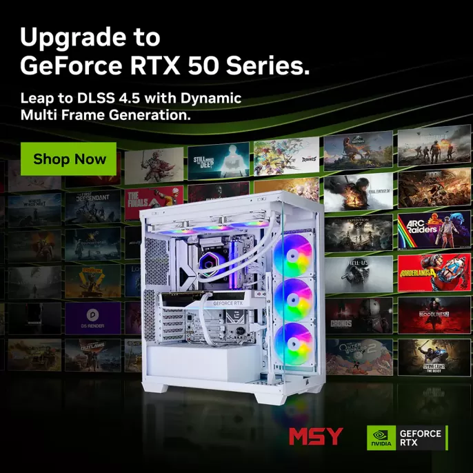 Upgrade to GeForce RTX 50 Series. Leap to DLSS 4.5 with Dynamic Multi Frame Generation.