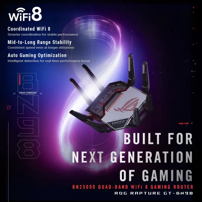 ASUS ROG Rapture GT-BE98 WiFi 8 Gaming Router | Next-Gen Gaming