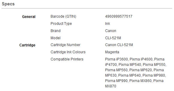 Canon CLI521M Magenta ink tank