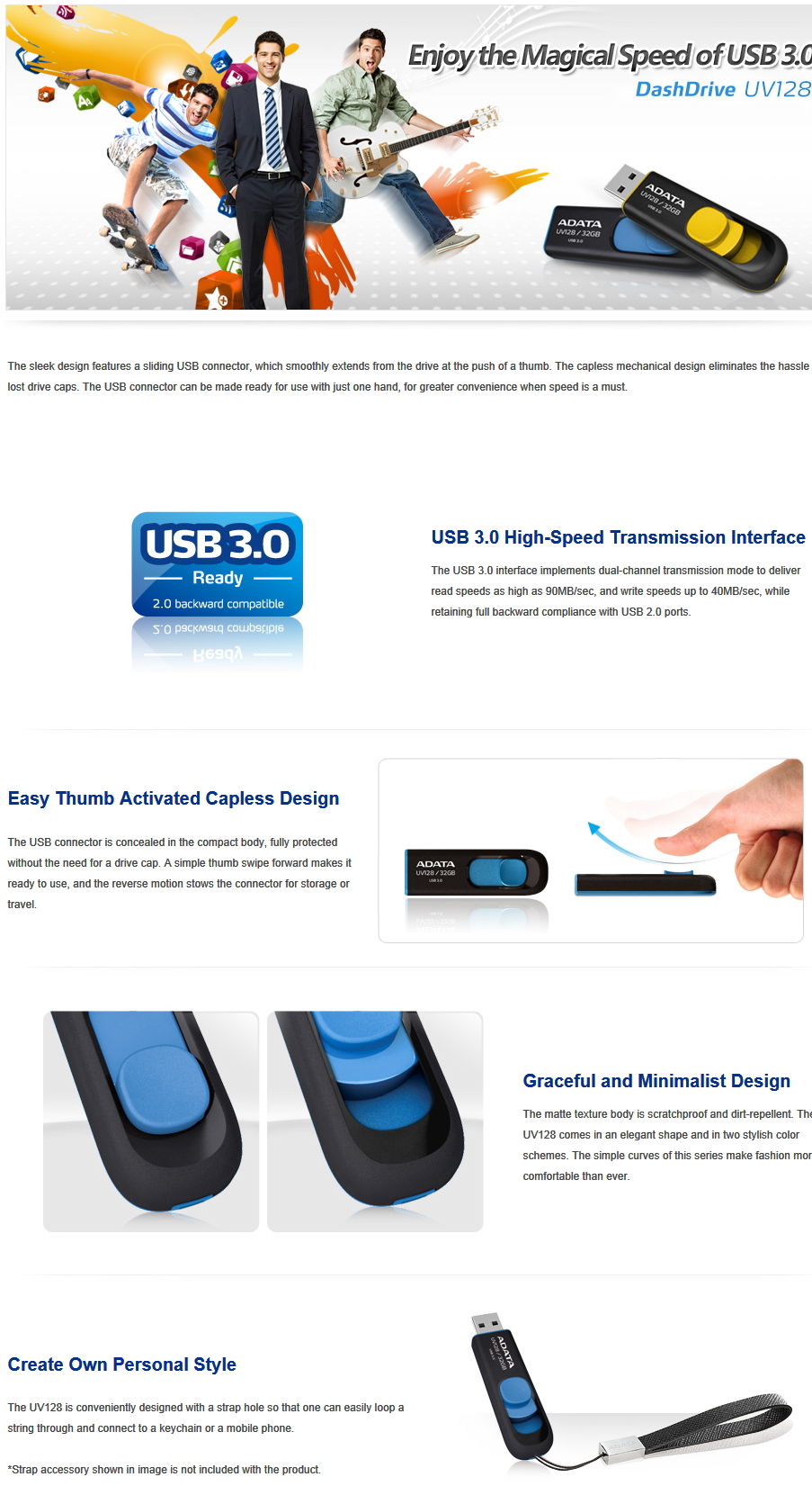 ADATA UV128 16G USB3.0 Flash Drive Black/Blue