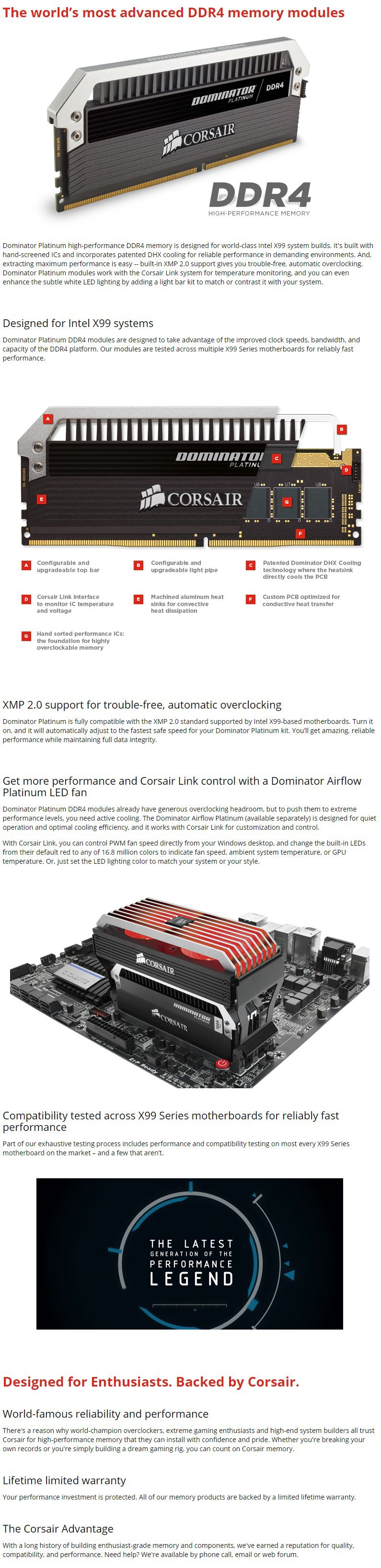 Corsair Dominator Platinum 16GB (4x4GB) C15 2666MHz DDR4 DRAM (CMD16GX4M4A2666C15)