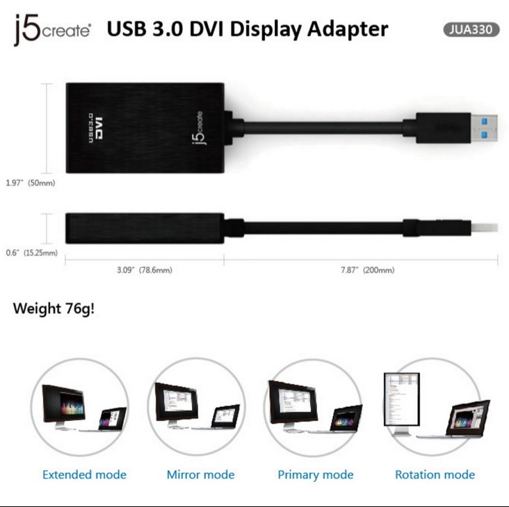 j5create USB 3.0 DVI/HDMI/VGA Display Adapter - Windows/Mac (J5-JUA330U)