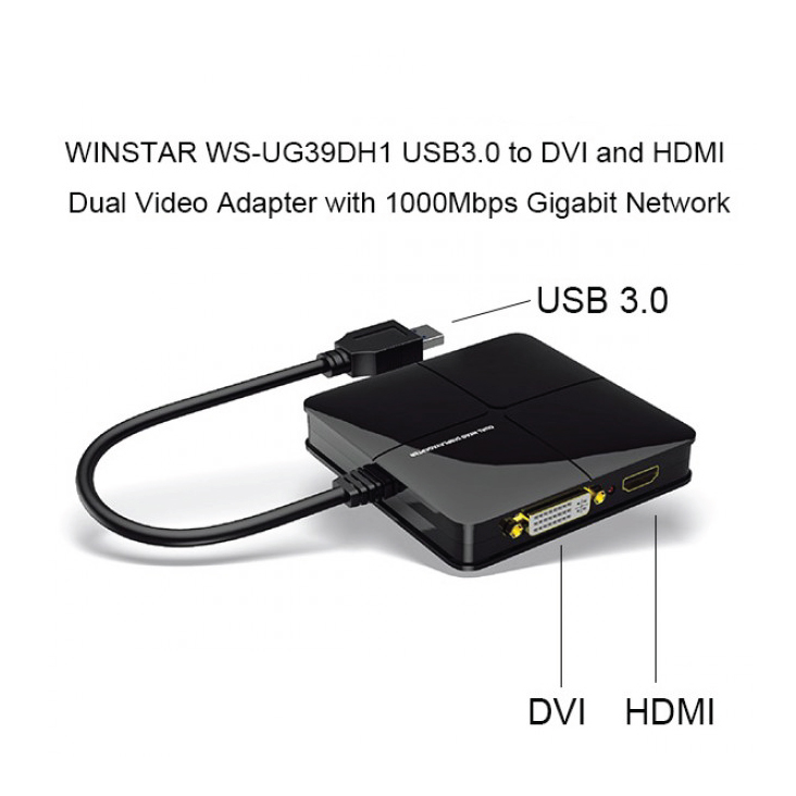 Winstar Ws-Ug39dh3 Usb3.0 To Dvi And Hdmi Dual Video Adapter With 1000Mbps