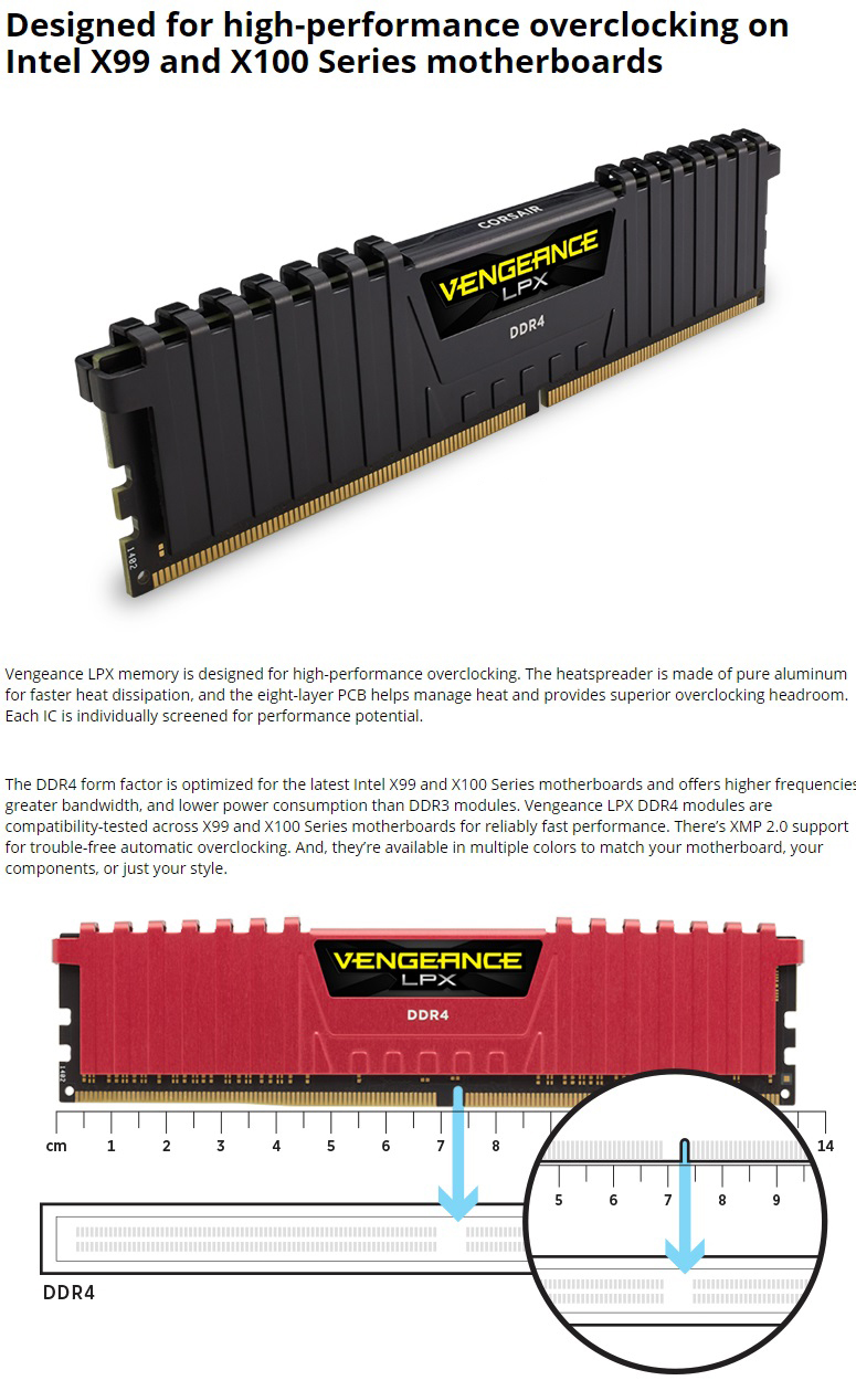 Corsair Vengeance LPX 8GB (1x8GB) C16 2666MHz DDR4 DRAM - Red (CMK8GX4M1A2666C16R)