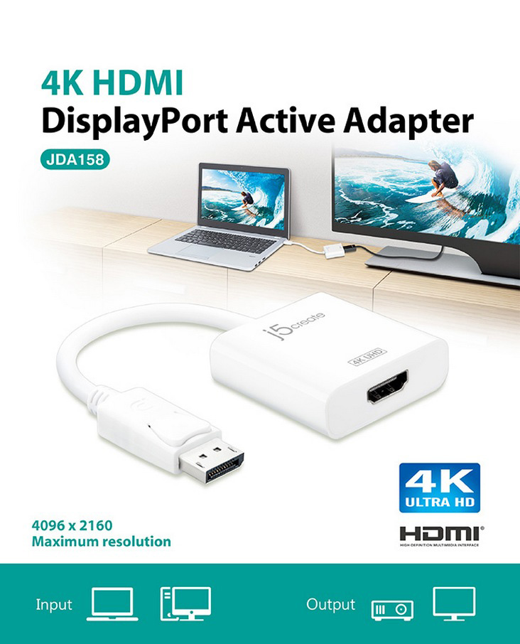 j5create 4K HDMI DisplayPort Active Adapter