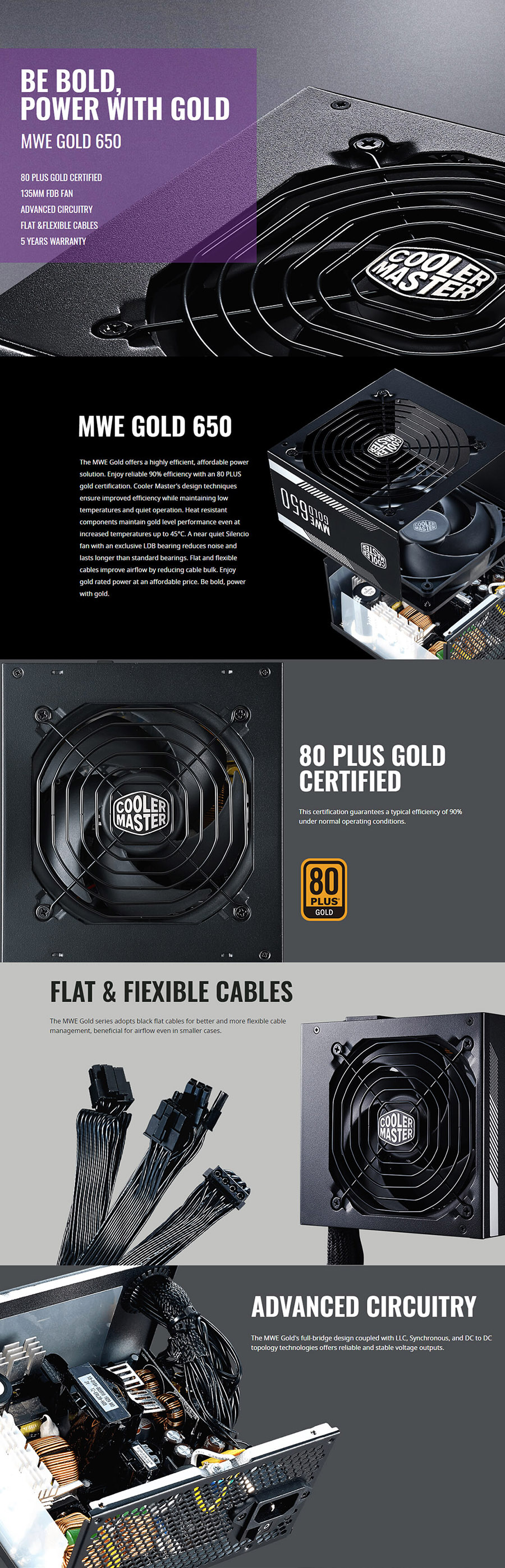Cooler Master MWE Gold 650W 80 Plus Gold Power Supply (MPY-6501-ACAAG-AU)