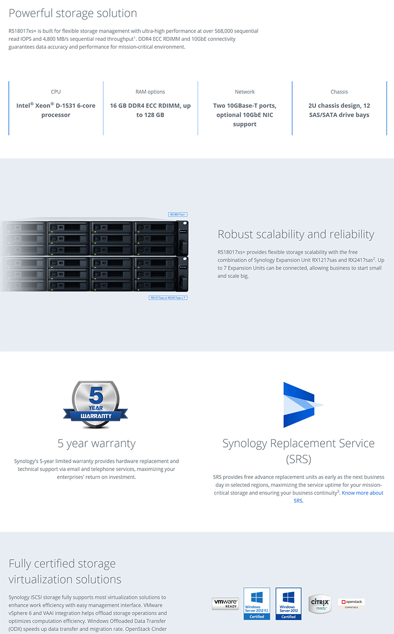 Synology RackStation 12 Bay NAS (RS18017XS+)