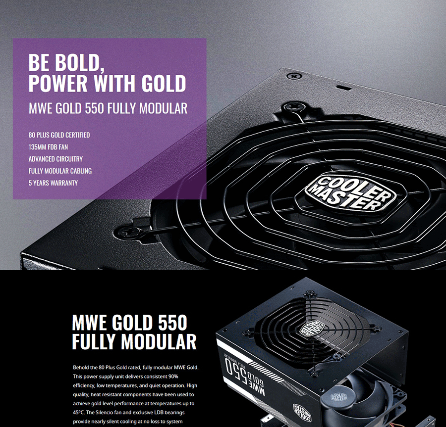 Cooler Master MWE Gold 550W 80 Plus Gold Modular Power Supply (MPY-5501-AFAAG-AU)
