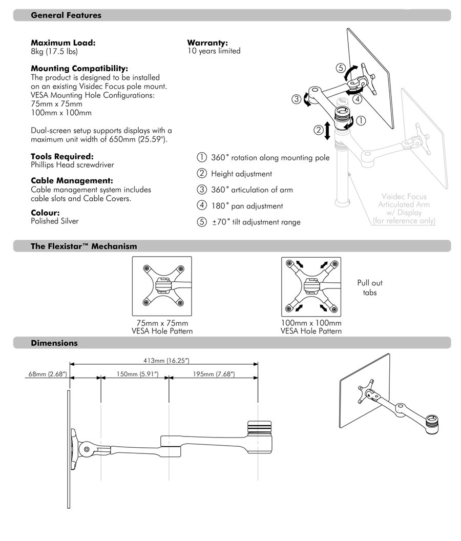 Visidec Focus LCD Monitor Swing Arm