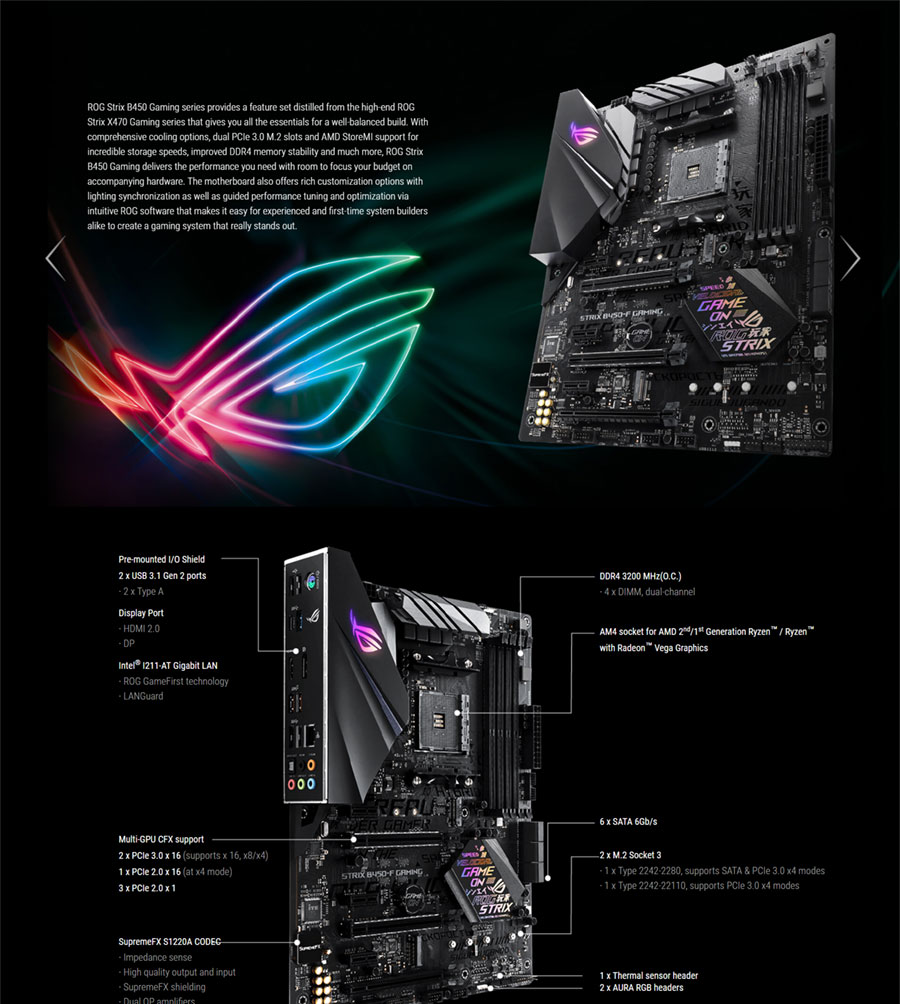 Asus ROG Strix B450-F Gaming AM4 ATX Motherboard (ROG-STRIX-B450-F-GAMING)