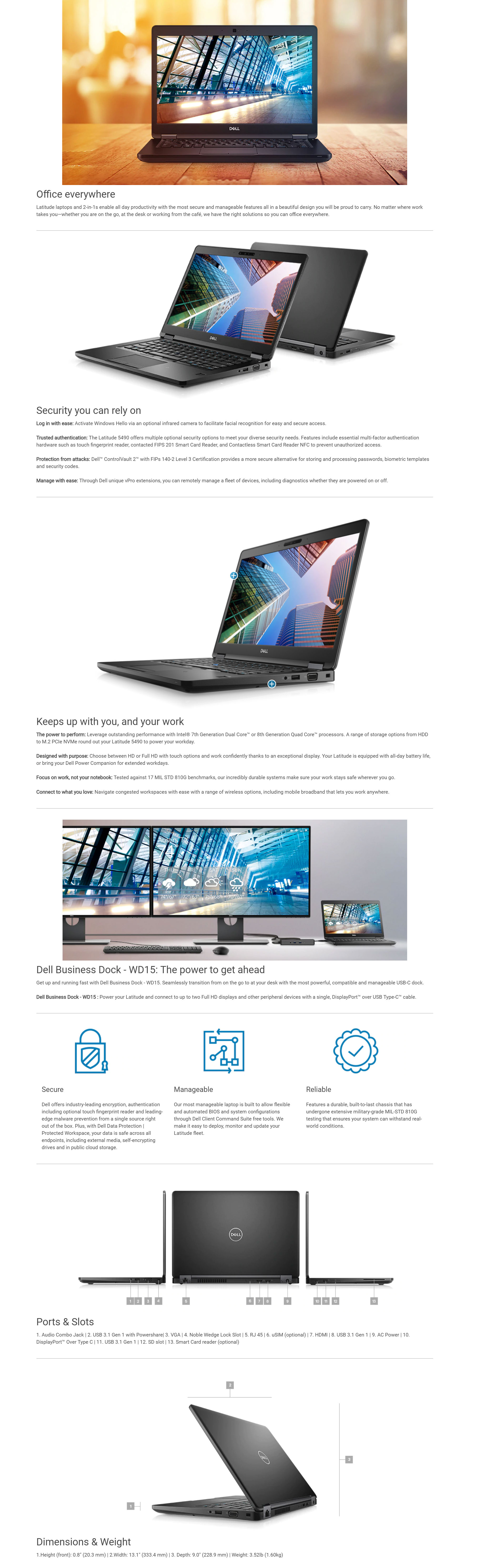 Dell Latitude 5490 14in HD i5 8250U 256GB SSD 8GB RAM W10P Laptop (N096L549010AU)