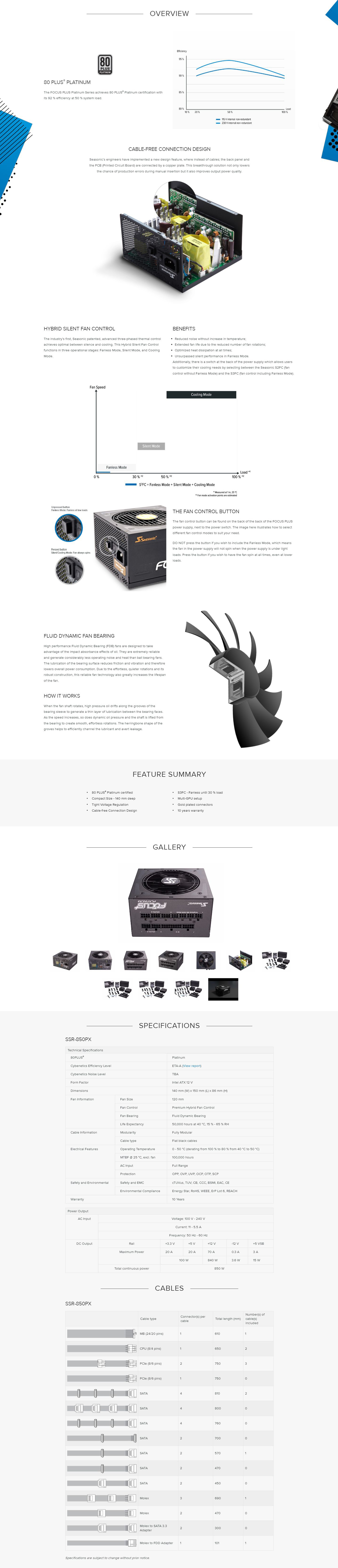 SeaSonic 850W Focus 80+ Platinum Fully Modular ATX Power Supply (SSR-850PX)