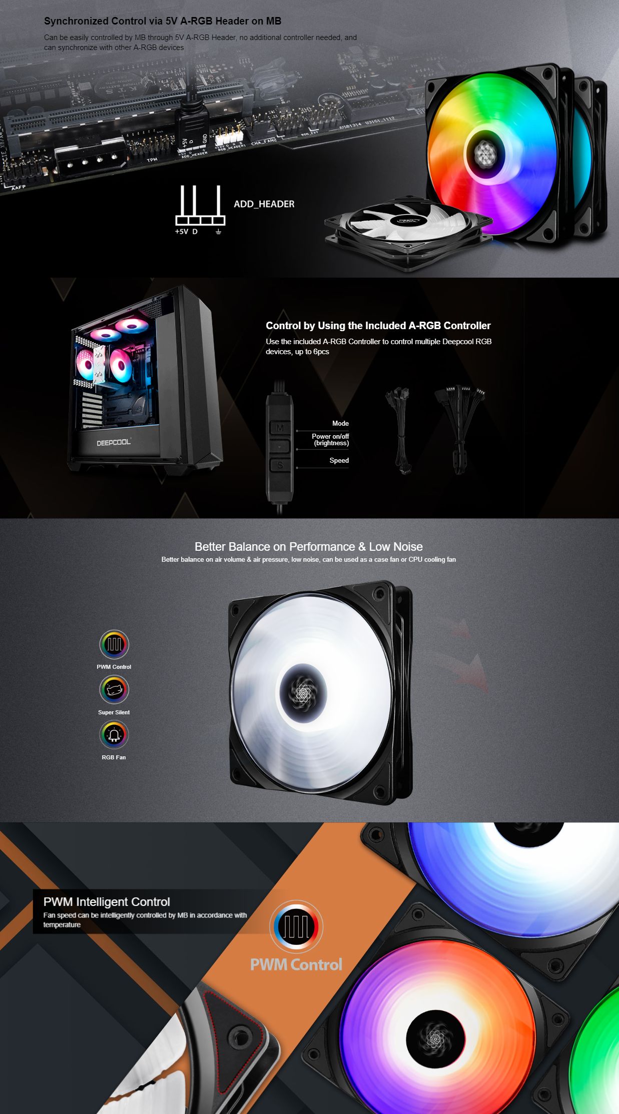 Deepcool CF 120mm RGB PWM Fan - 3 Pack (DP-FA-RGB-CF120-3)