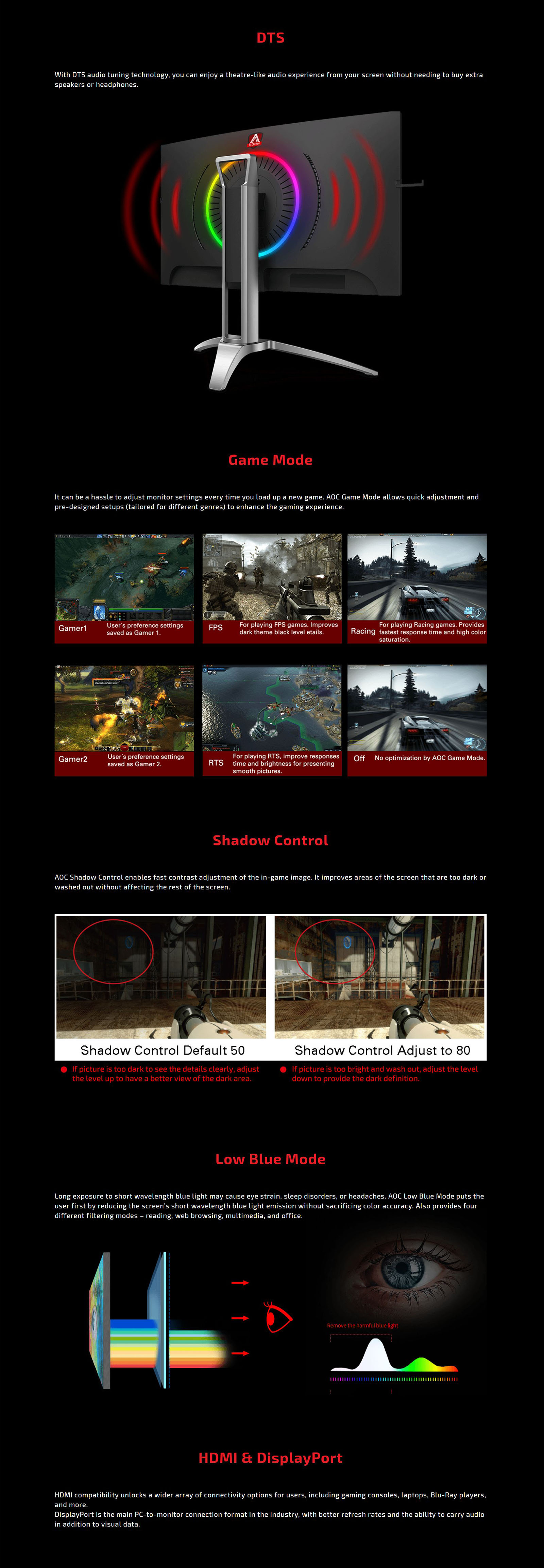 AOC 27in 2K-QHD 144Hz FreeSync2 RGB Lighting Curved Gaming Monitor (AG273QCX/75)